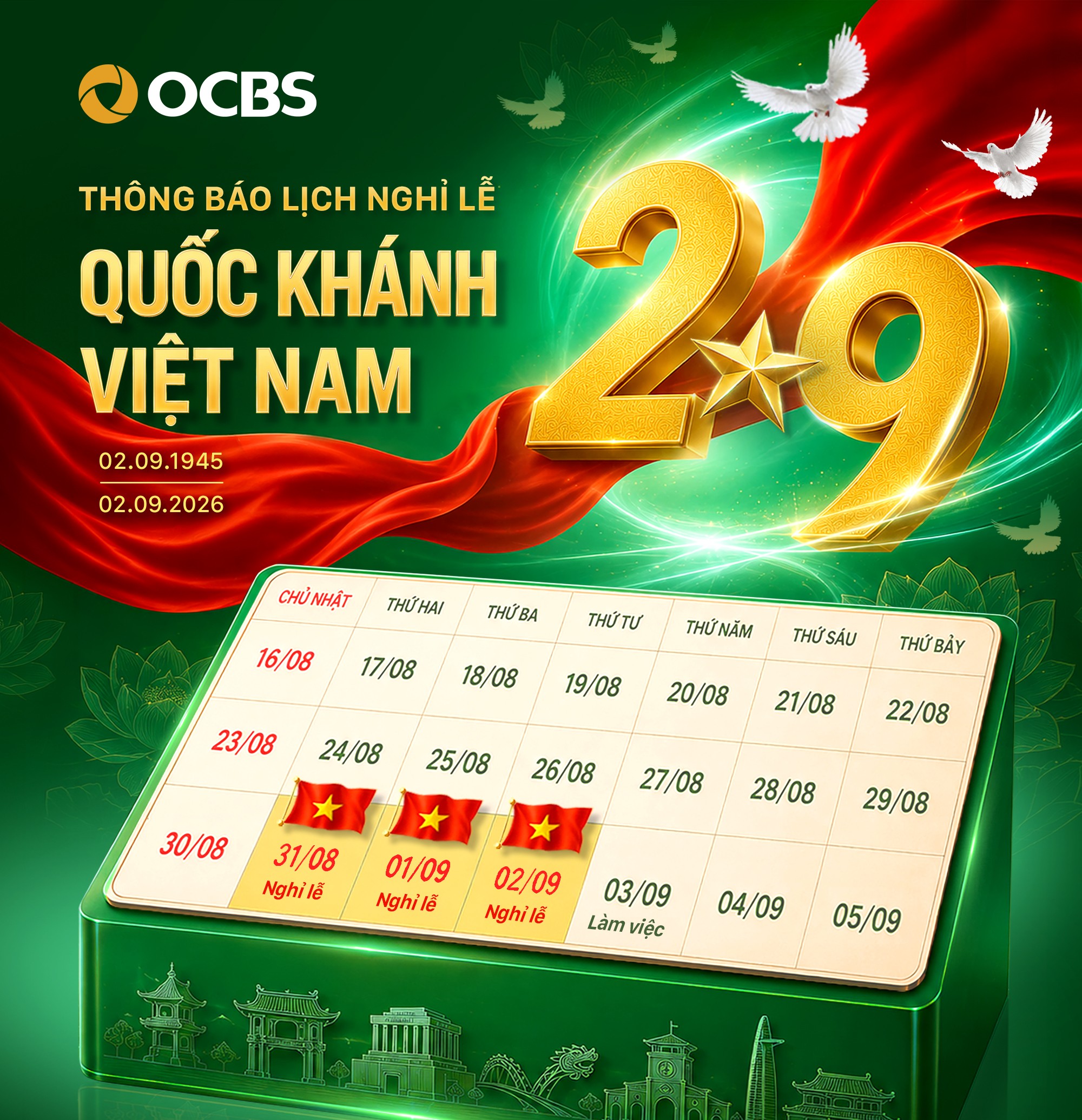 THÔNG BÁO LỊCH NGHỈ LỄ QUỐC KHÁNH VIỆT NAM 2/9